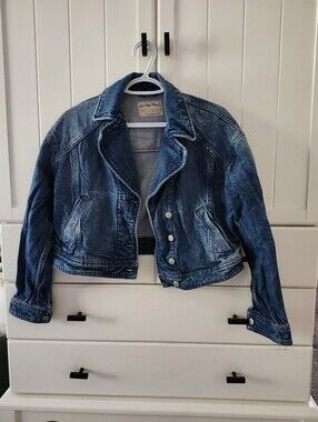 We The Free Denim Cropped Jacket - Blue Size Xs